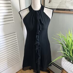 Jacob Dress Womens 4 Black Silk Cocktail High Neck Dainty Ruffle Trim Classic